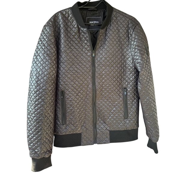 Maceoo Mens Size XL Park MGM Quilted Bomber Jacket Black Zip Closure Pockets - Picture 1 of 10